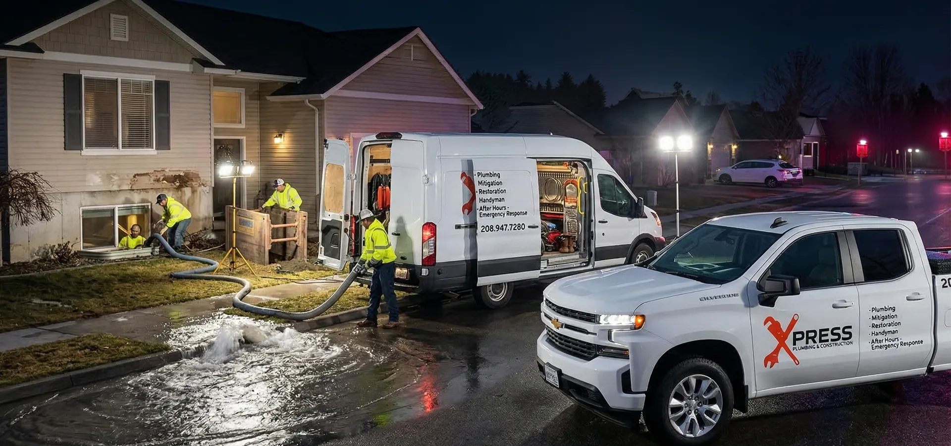 Emergency plumber responding to a burst pipe